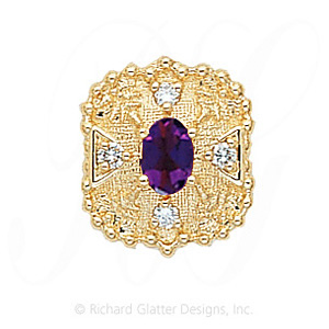GS340 AMY/D - 14 Karat Gold Slide with Amethyst center and Diamond accents 